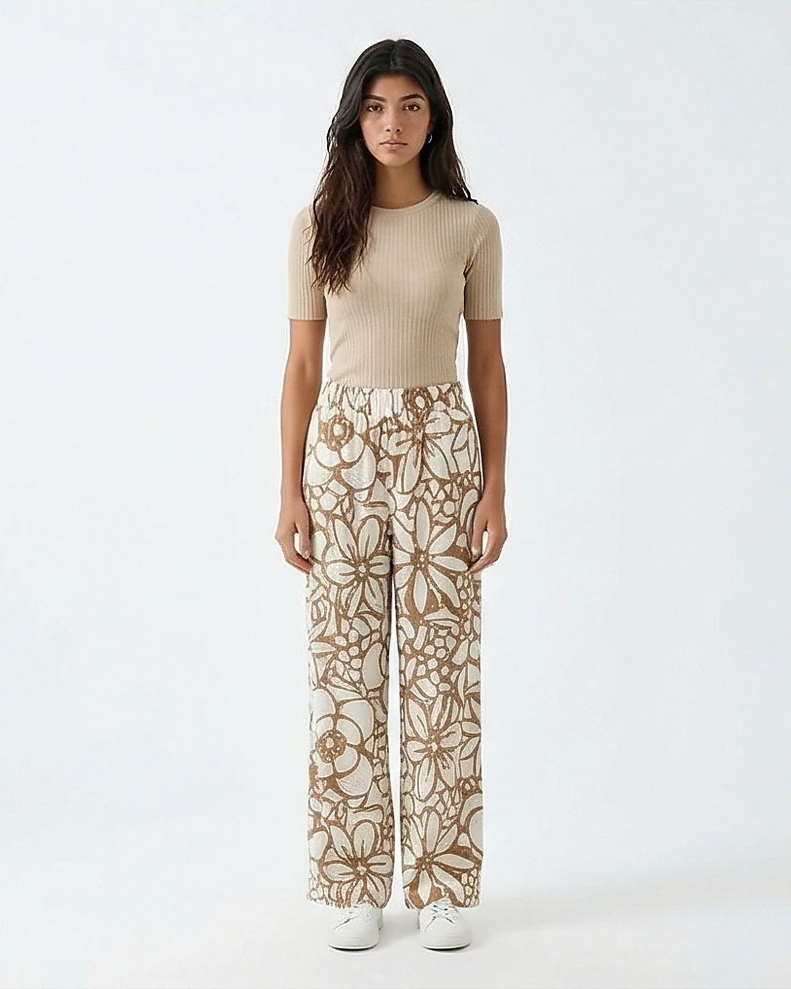 Earthy Botanical Wide-Leg Trousers - R216612 - Image 3