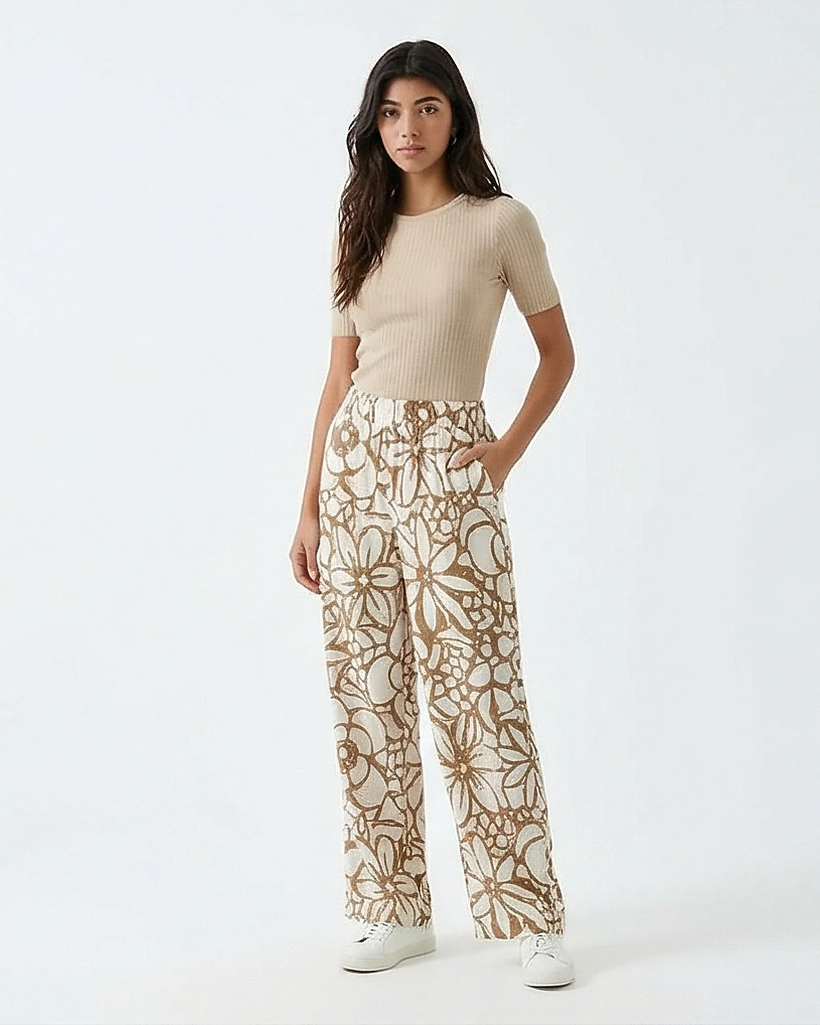 Earthy Botanical Wide-Leg Trousers - R216612 - Image 4