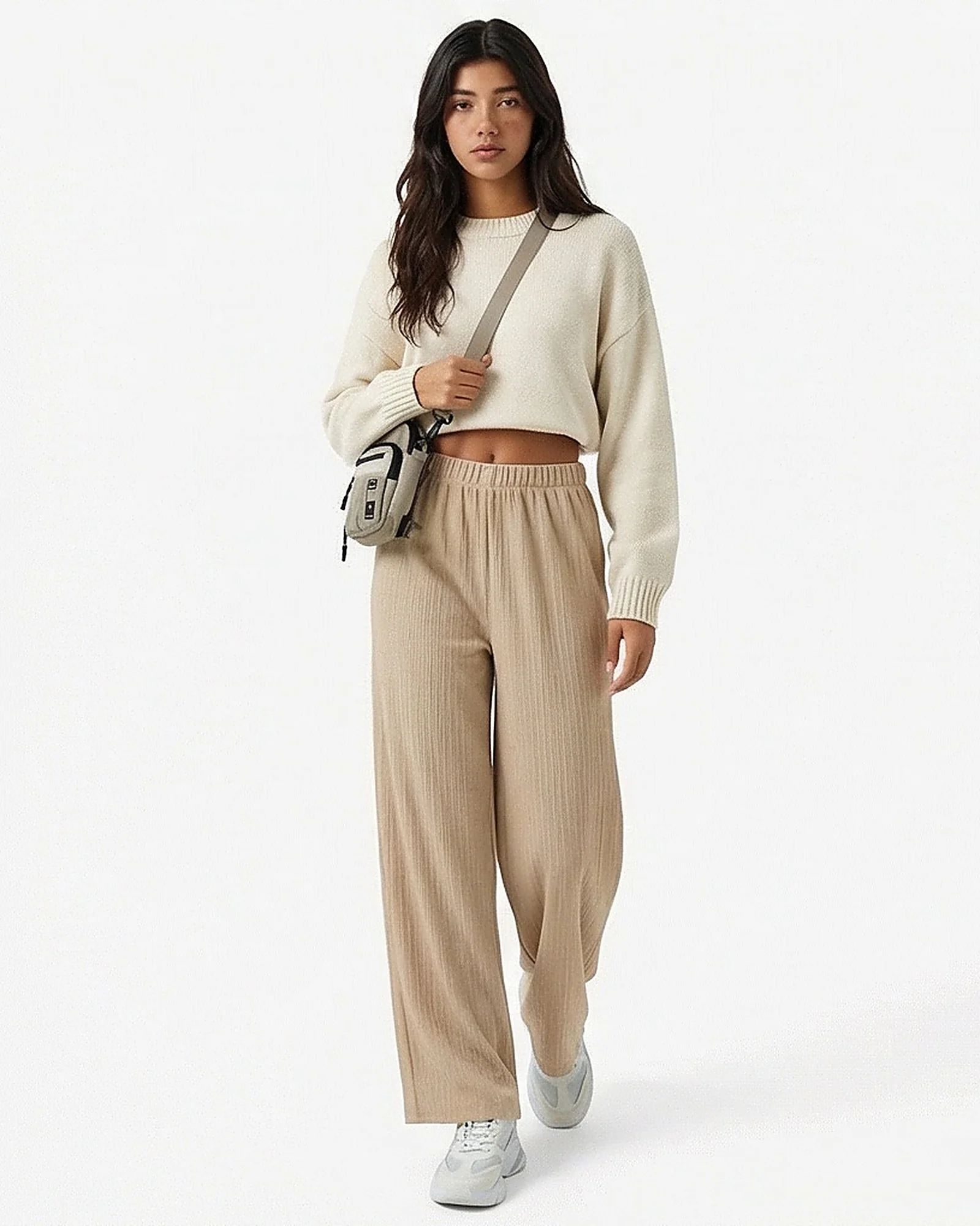 Stone Crinkle Texture Wide-Leg Trousers - R217148 - Image 3