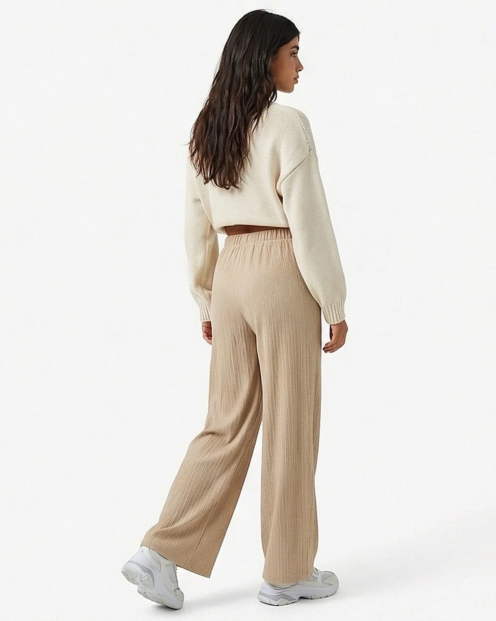 Stone Crinkle Texture Wide-Leg Trousers - R217148 - Image 4