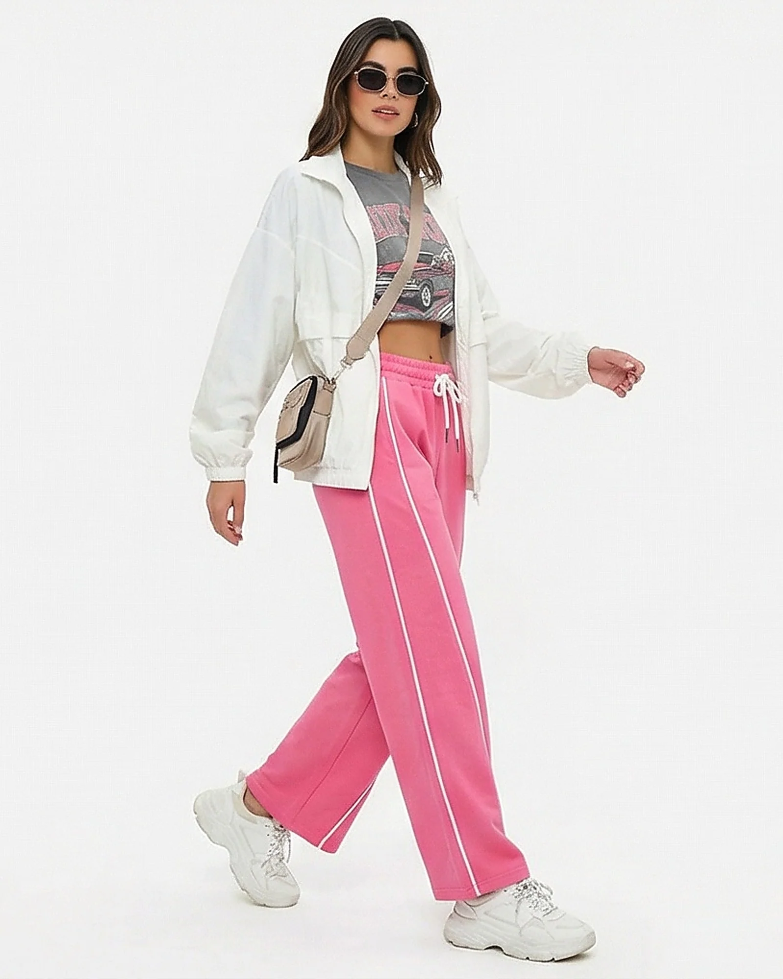 Pink Wide Leg Piping Detail Sweatpants - R216555 - Image 3