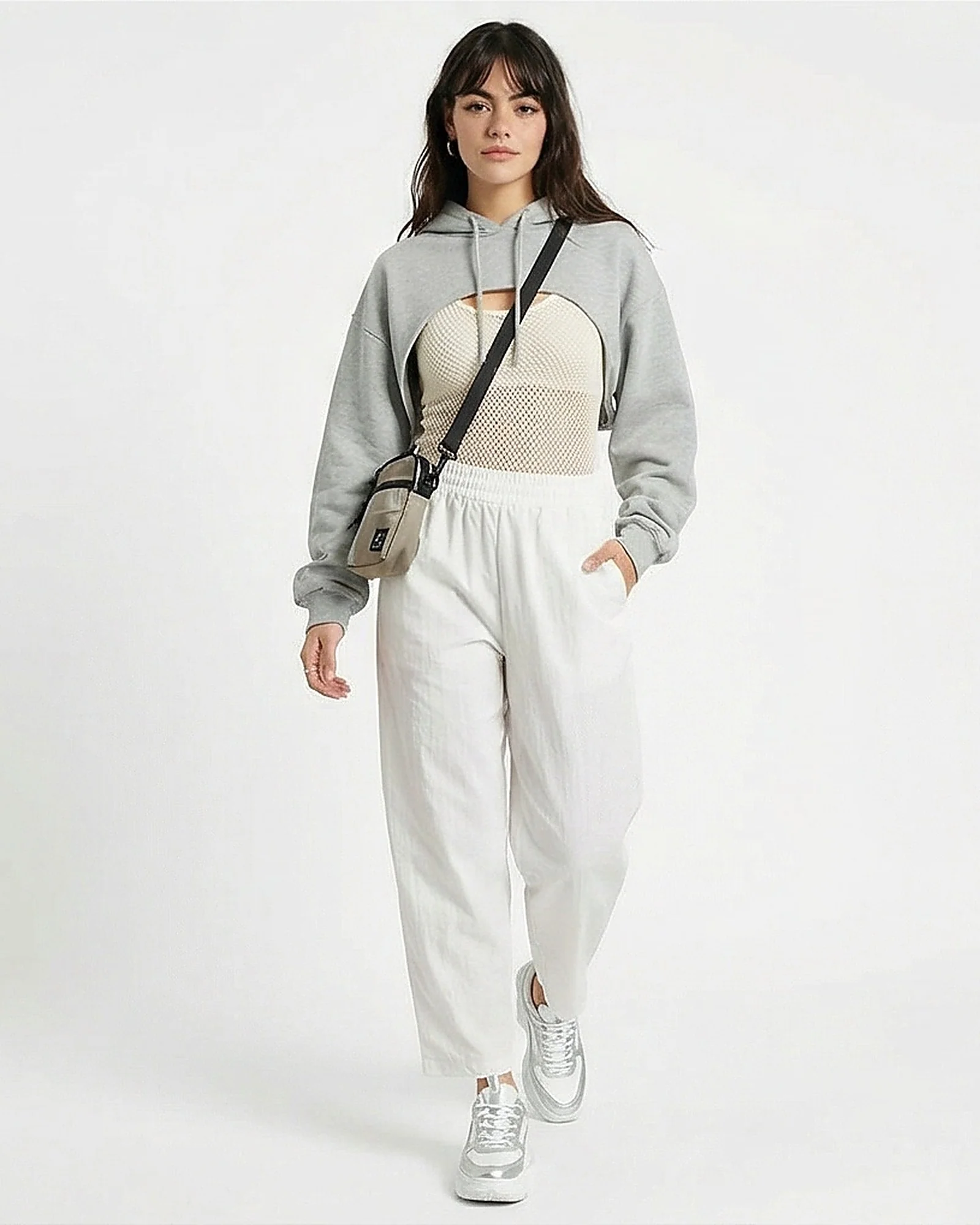 White Relaxed Fit Elasticated Waist Trousers - R217032 - Image 3