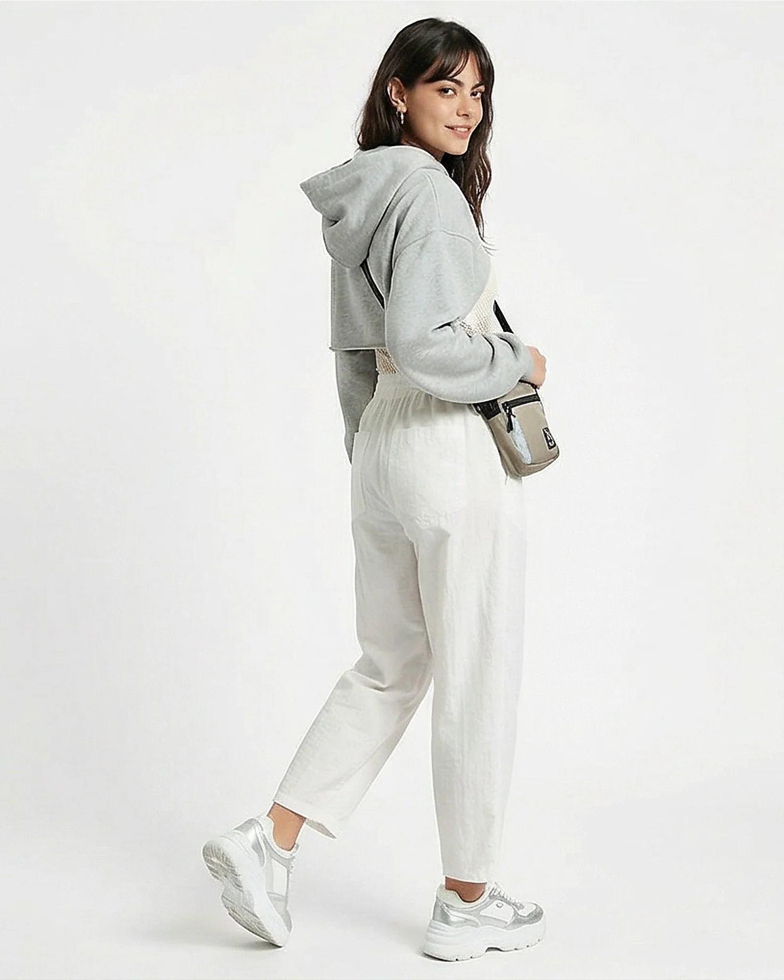 White Relaxed Fit Elasticated Waist Trousers - R217032 - Image 4