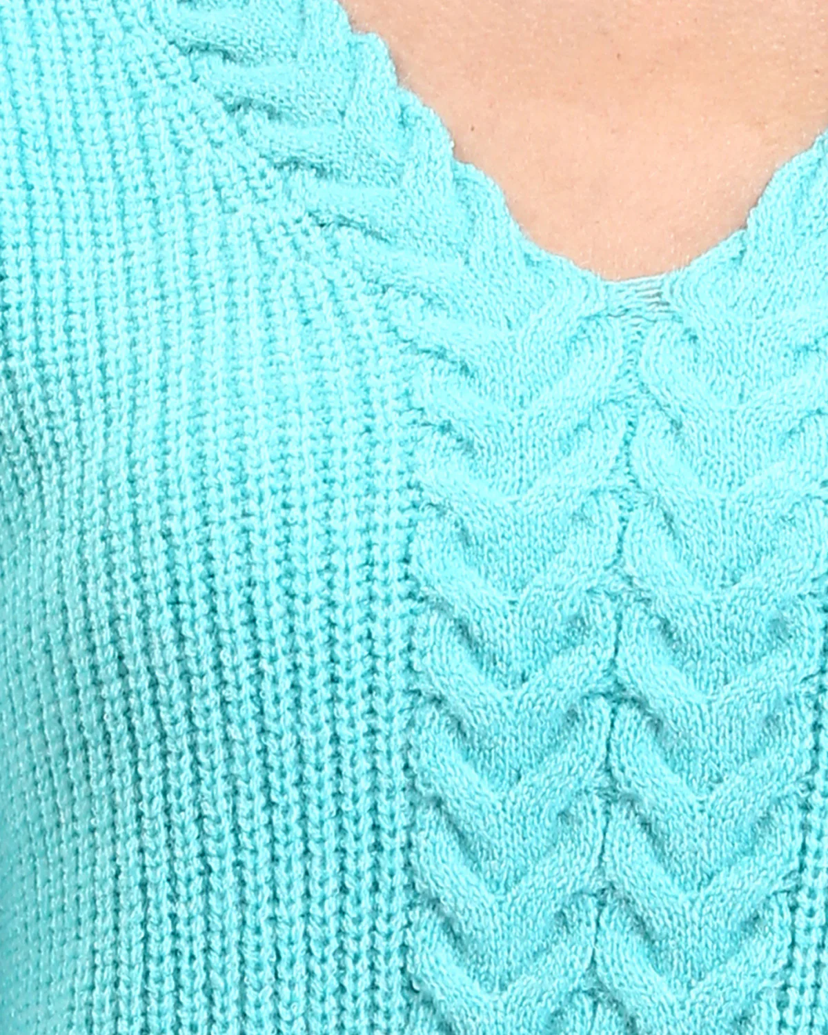 Ravin Women's V-Neck Cable Knit Oversized Sweater - Turquoise - R210360 - Image 3
