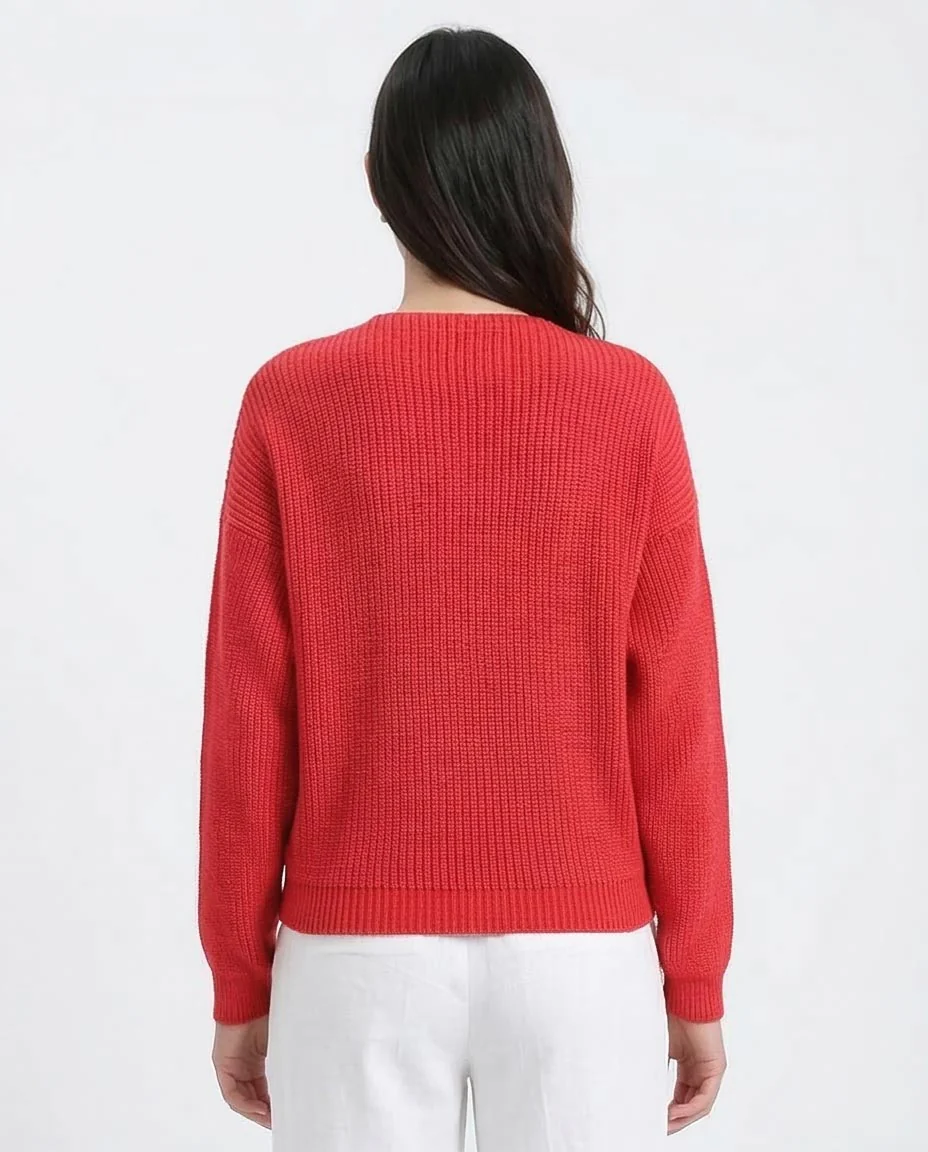 Ravin Women’s V-Neck Cable-Knit Sweater – Festive Red - R210362 - Image 2