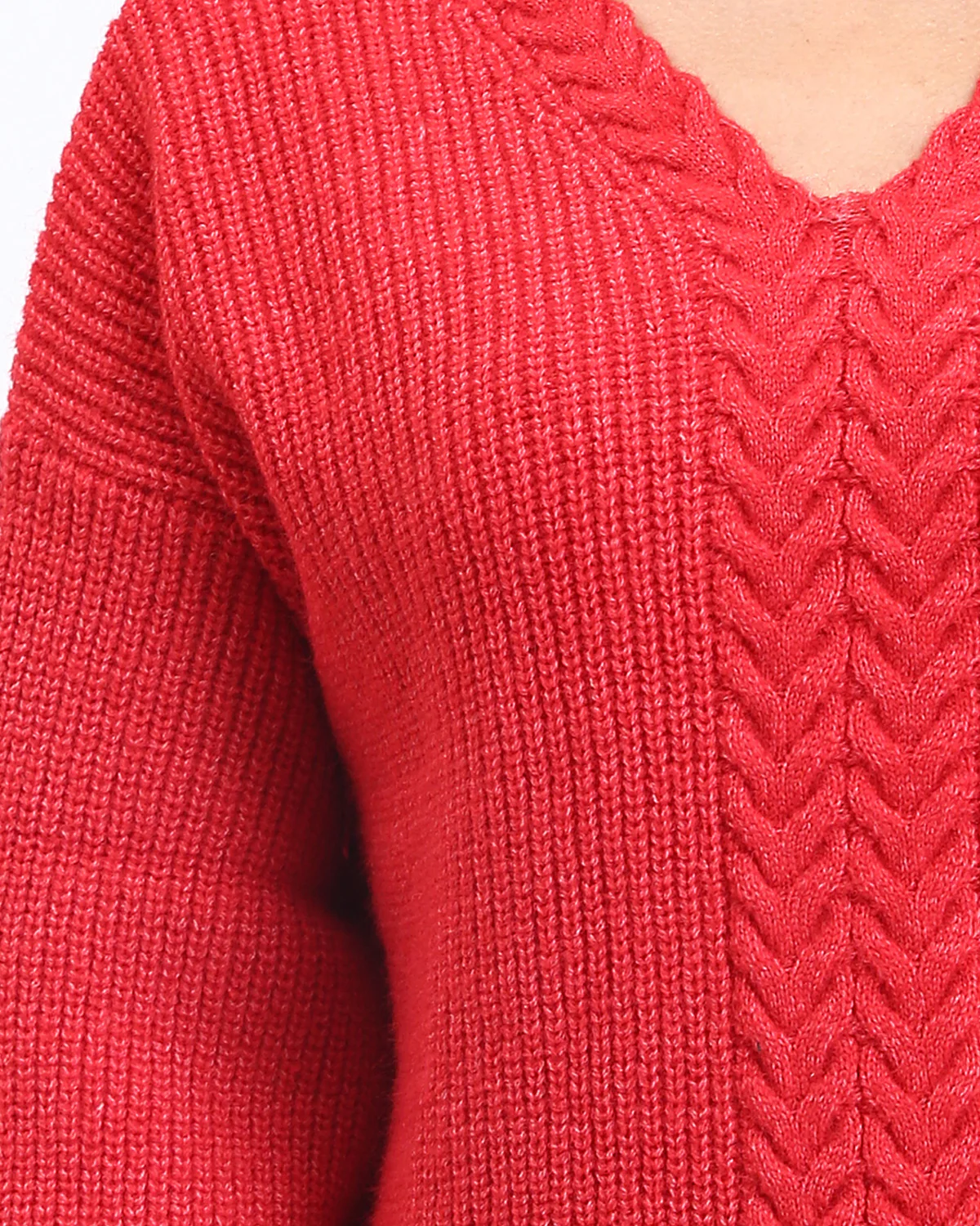 Ravin Women’s V-Neck Cable-Knit Sweater – Festive Red - R210362 - Image 3