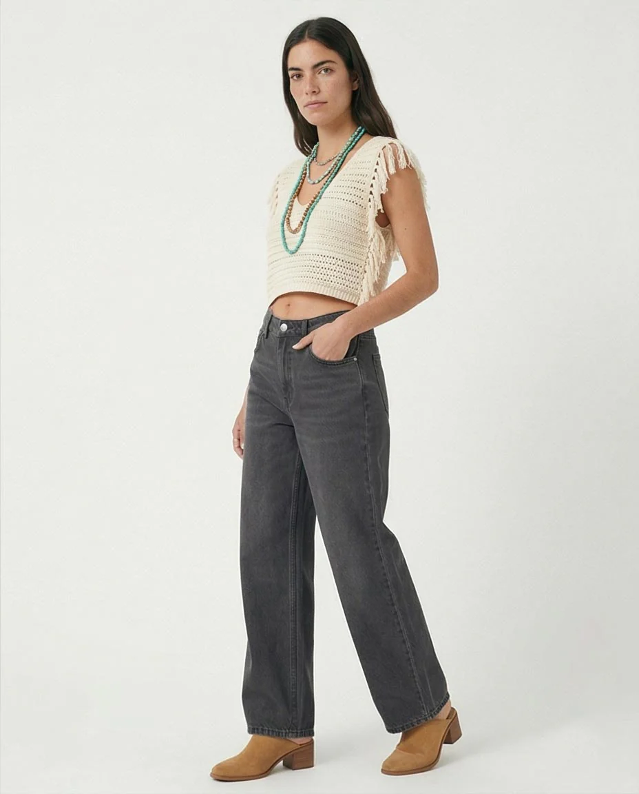 Ravin Women's Washed Grey Wide-Leg Denim Jeans - Image 4