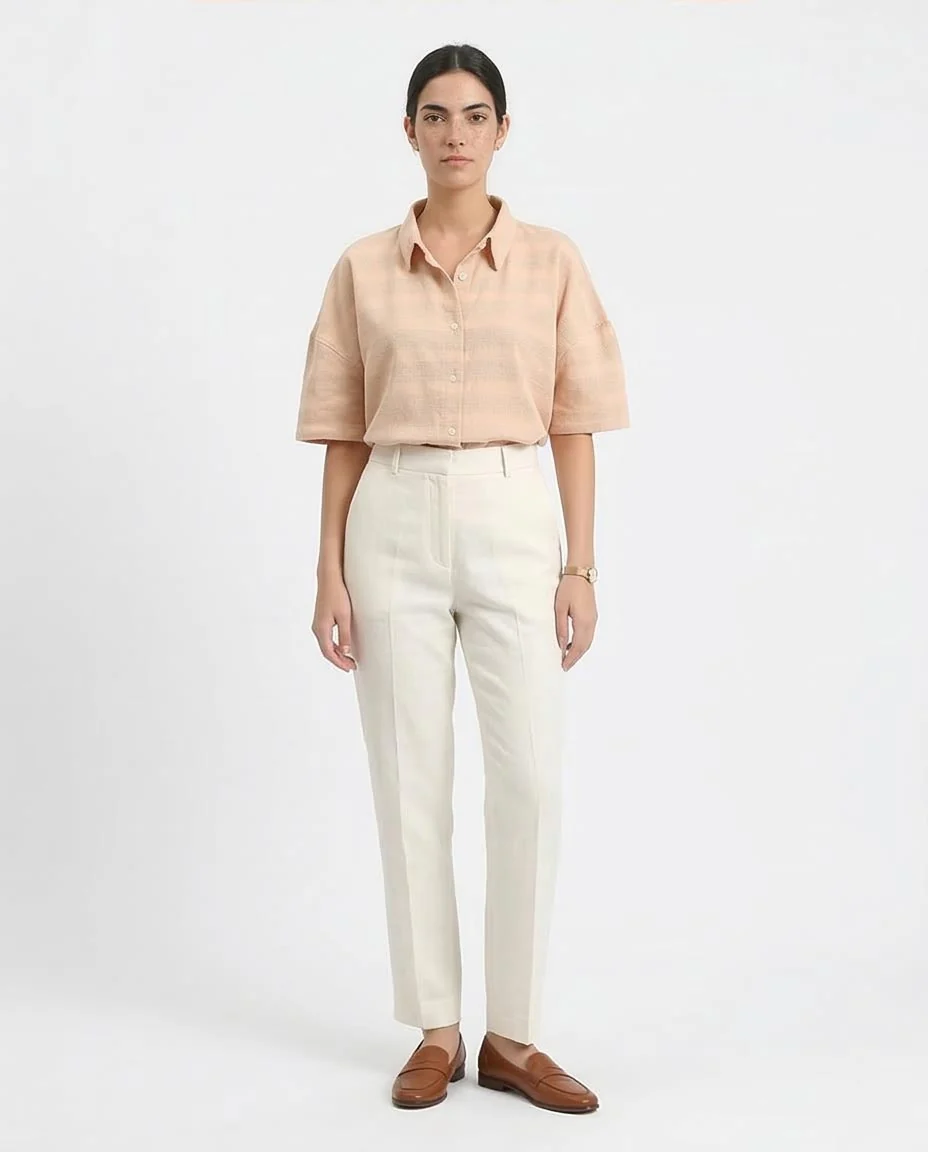 Ravin Women's Wave-Textured Short Sleeve Boxy Shirt – Peach- Dark Beige - R210373 - Image 3