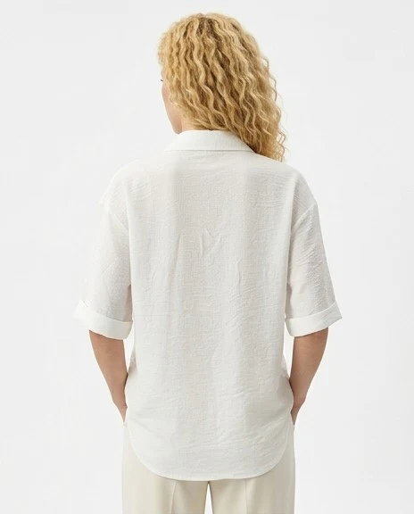 Luxe Textured Short-Sleeve Button-Down Shirt in Alabaster White - R216358 - Image 2