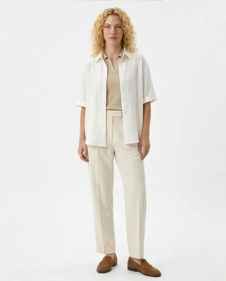 Luxe Textured Short-Sleeve Button-Down Shirt in Alabaster White - R216358 - Image 3