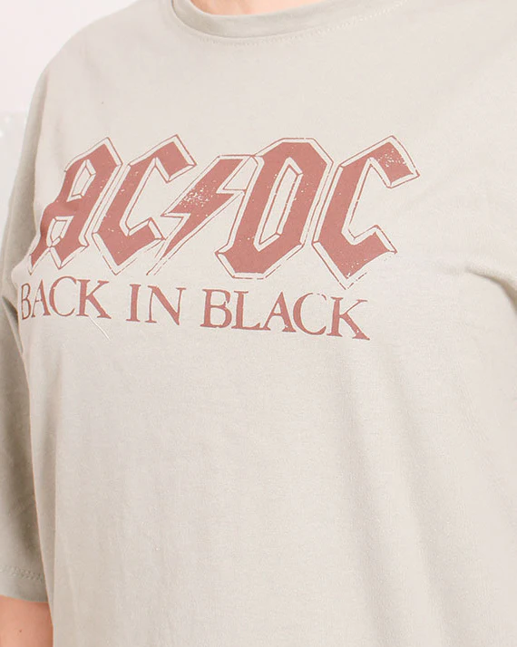 Ravin x AC/DC "Back In Black" Oversized Graphic Tee in Vintage Stone - Mint Green - O203225 - Image 4