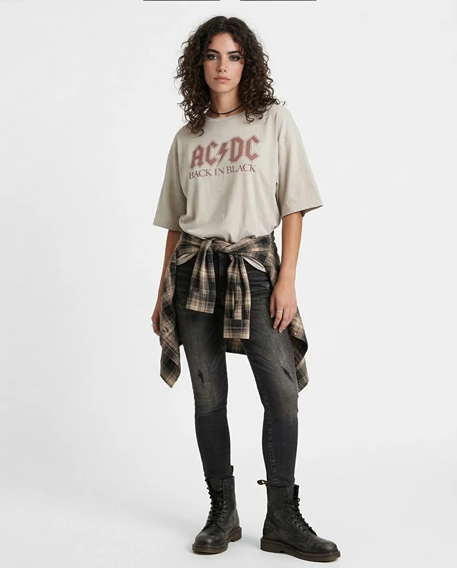 Ravin x AC/DC "Back In Black" Oversized Graphic Tee in Vintage Stone - Mint Green - O203225 - Image 5
