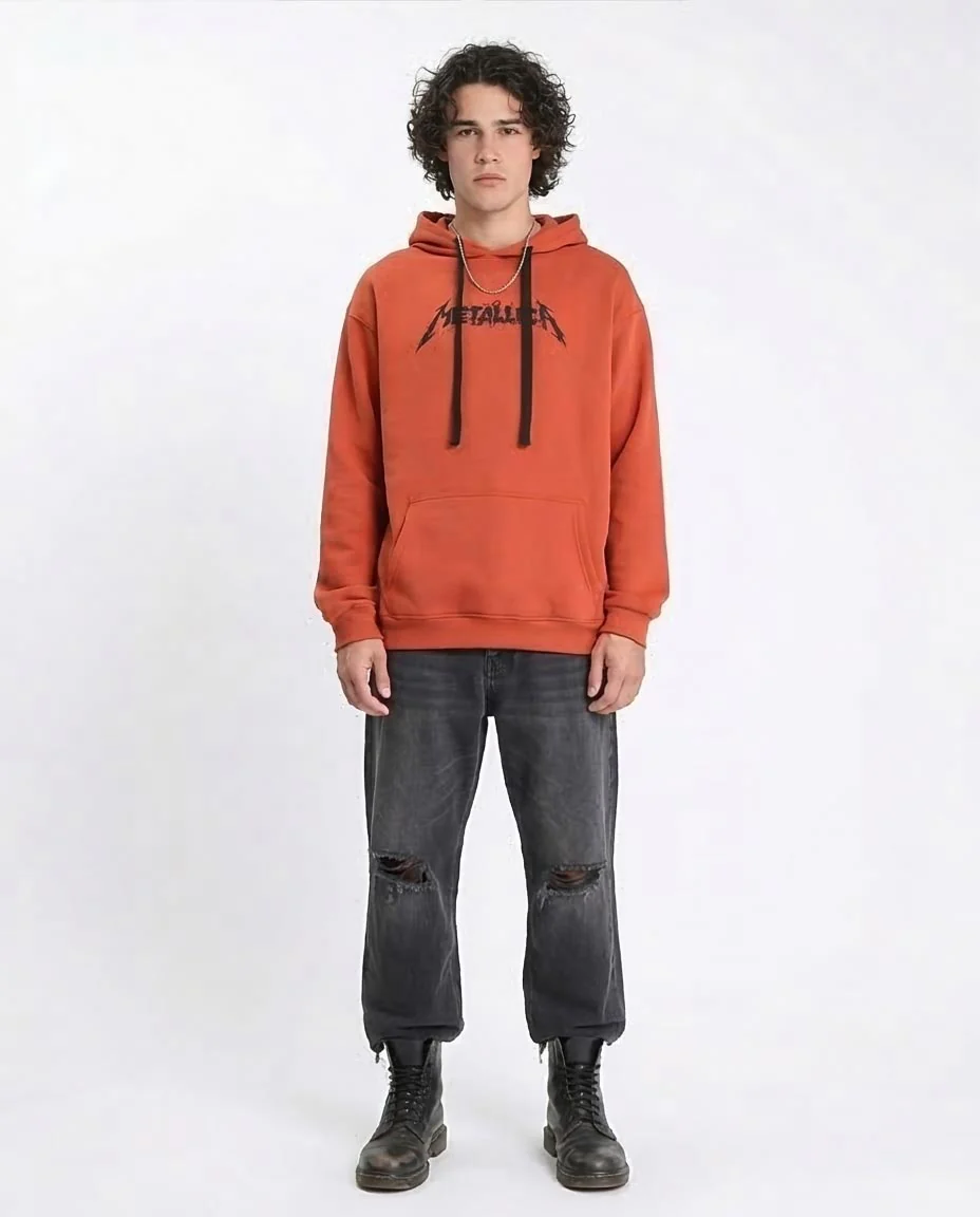 Ravin x Metallica Oversized Graphic Hoodie – Terracotta Grunge Edition - Hot Orange - R212193 - Image 3