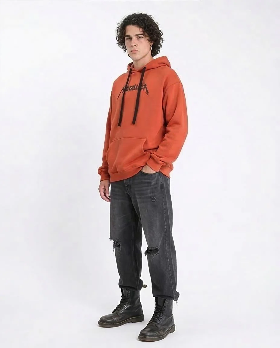 Ravin x Metallica Oversized Graphic Hoodie – Terracotta Grunge Edition - Hot Orange - R212193 - Image 5