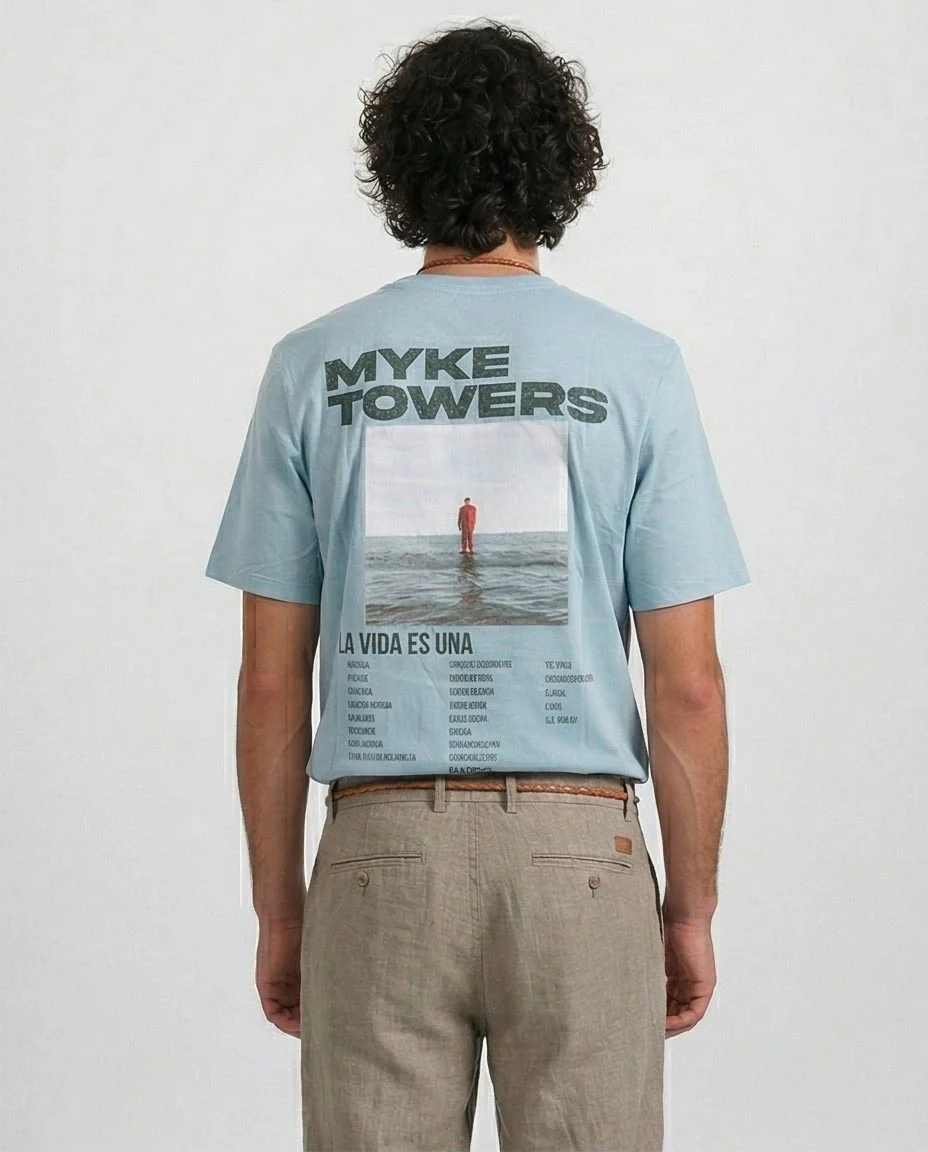 Ravin x Myke Towers "La Vida Es Una" Album Graphic Tee - Aqua - O203102 - Image 2