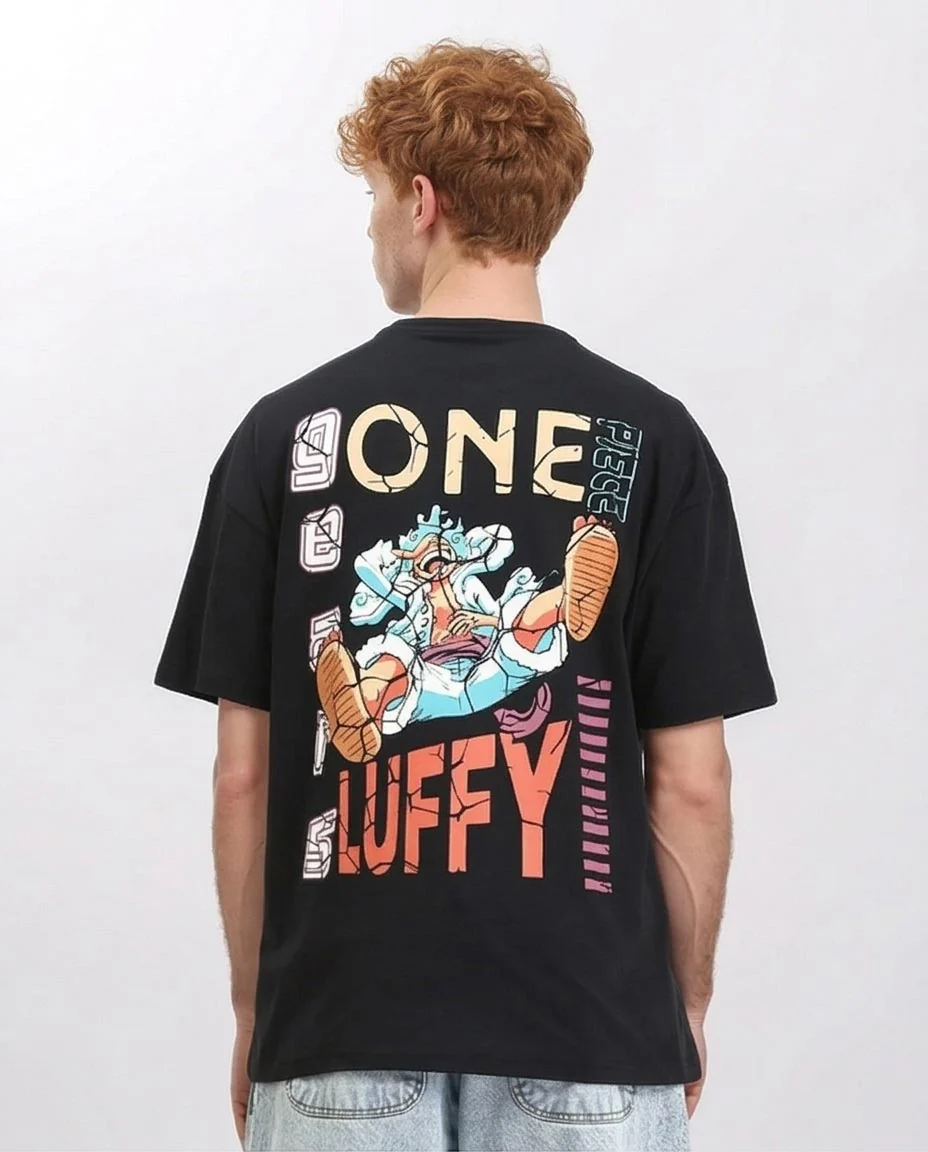 Ravin × One Piece Men’s Gear 5 Luffy Oversized Graphic T-Shirt – Black - R210531 - Image 2