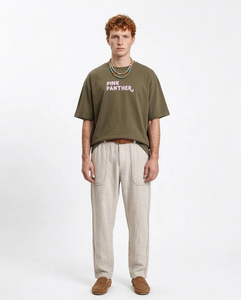 Ravin x Pink Panther | Oversized Graphic T-Shirt in Olive - R212294 - Image 4