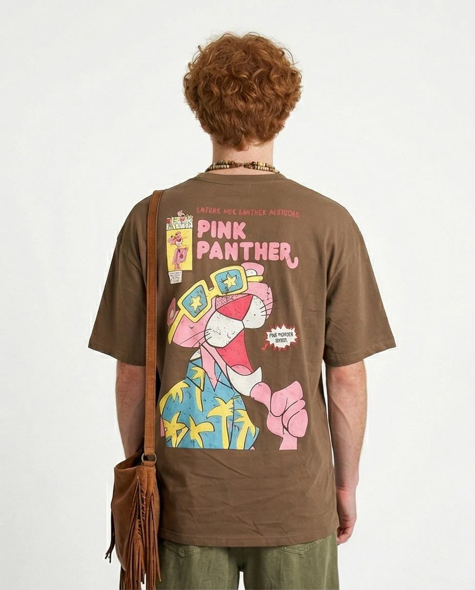 Ravin x Pink Panther Oversized Graphic T-Shirt - Olive Green - R207058 - Image 2