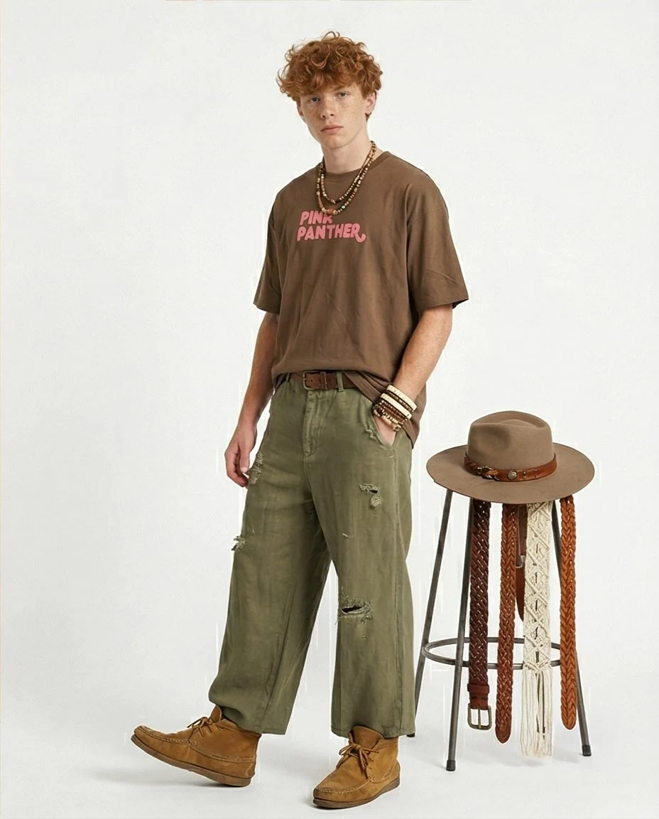 Ravin x Pink Panther Oversized Graphic T-Shirt - Olive Green - R207058 - Image 4