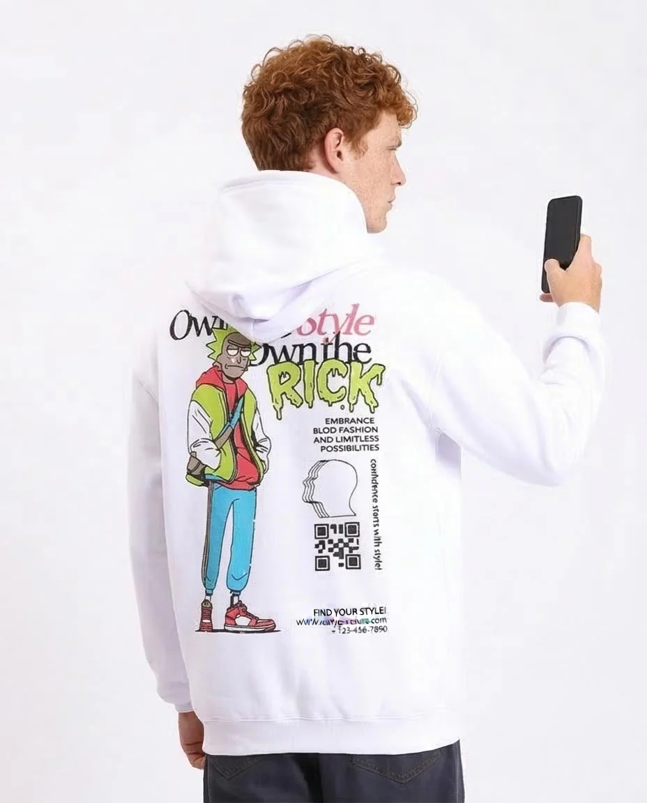 Ravin x Rick & Morty Oversized White Hoodie with Back Graphic- White - R213294 - Image 2