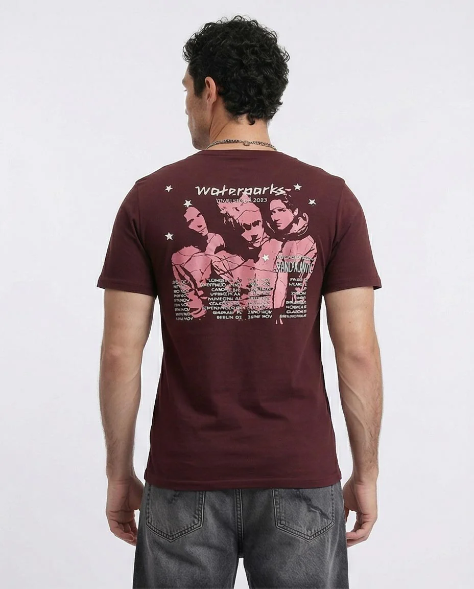 Ravin x Waterparks 2023 UK/EU Tour Official Merch T-Shirt - Burgundy - R208973 - Image 2