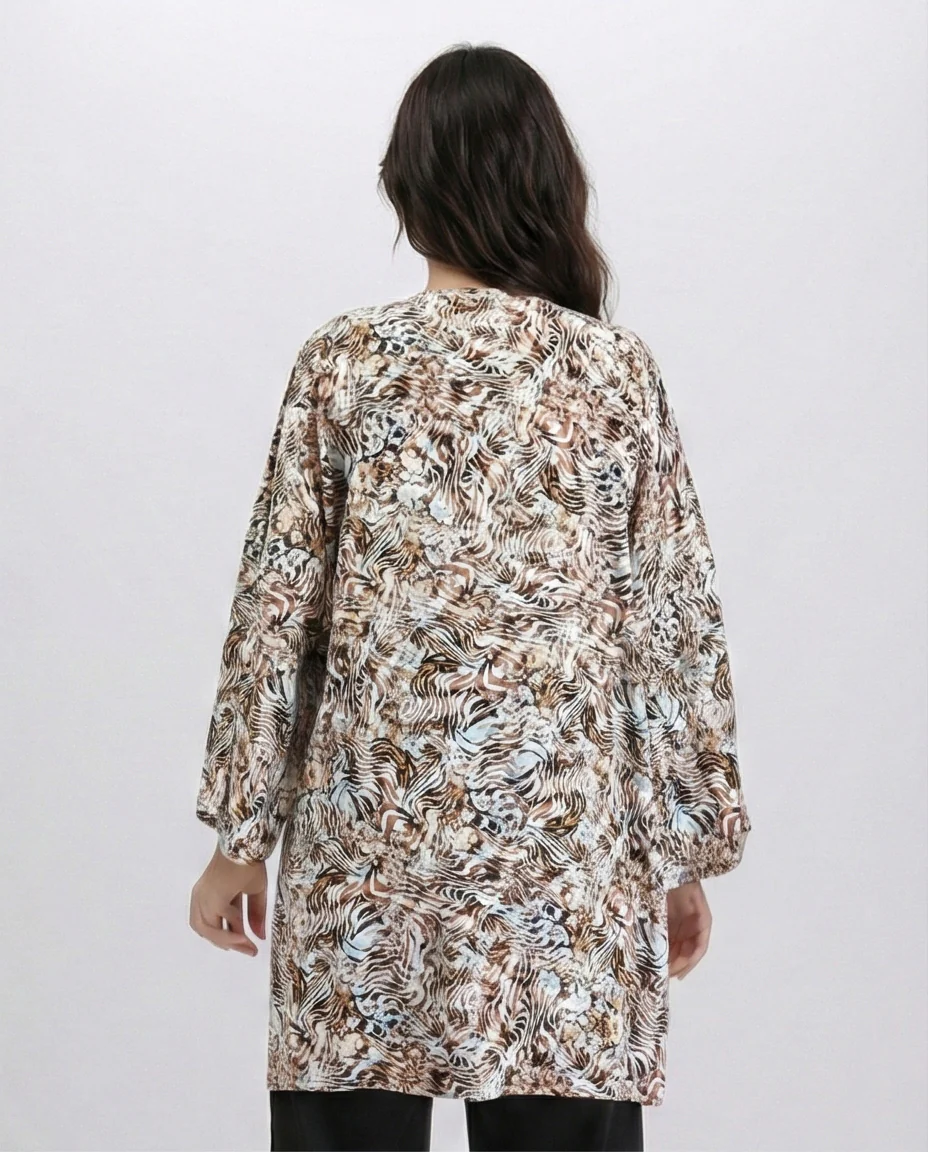 R209479 - Zebra Slip On Lightweight Cardigan - Brown & Light Blue - Image 2