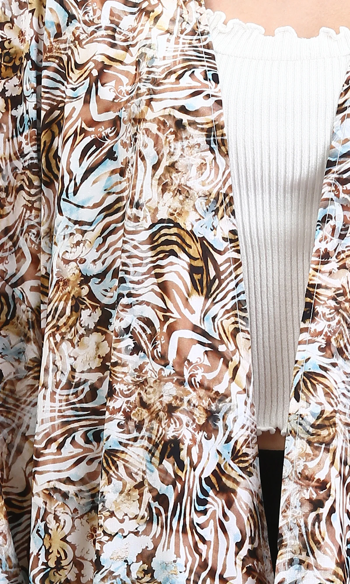 R209479 - Zebra Slip On Lightweight Cardigan - Brown & Light Blue - Image 4