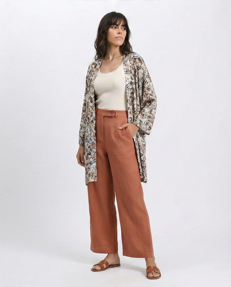R209479 - Zebra Slip On Lightweight Cardigan - Brown & Light Blue - Image 5