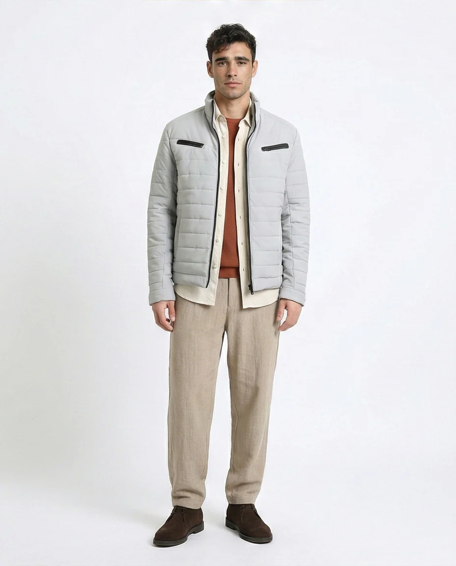 R211179 - Zipped Bomber Jacket with Side Pockets - Light Grey - Image 3